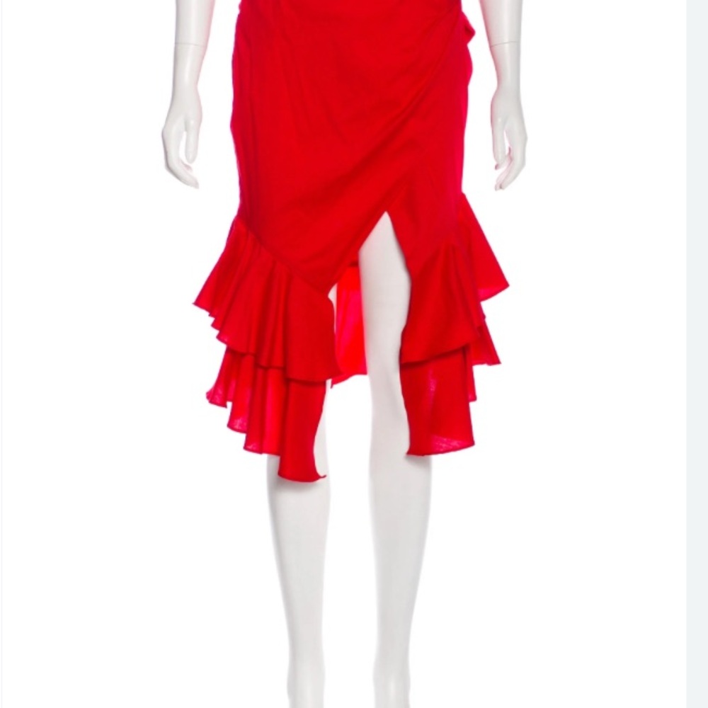 INTERMIX Red Asymmetrical Trumpet Midi Skirt